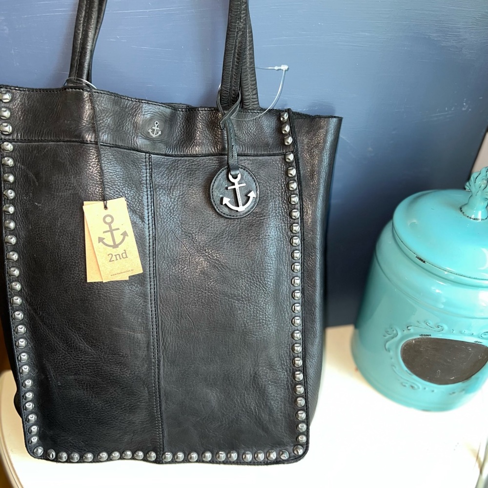NEW with Tags - Harbour 2nd Black Leather Studded Tote Bag - quality leather!